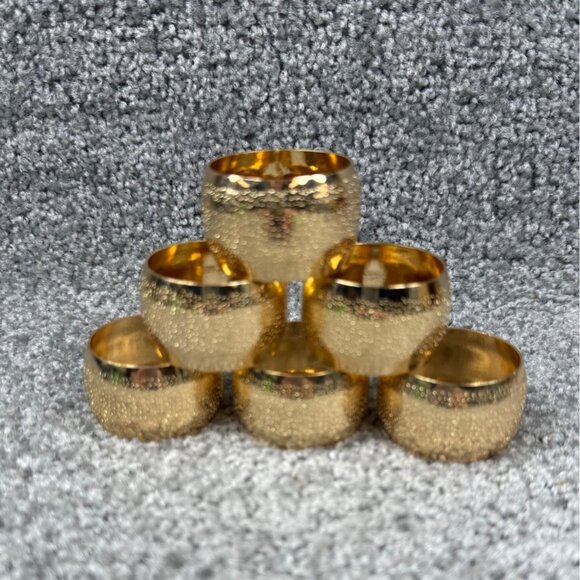 Gold Tone Metal Band Napkin Rings Set of 6 Textured Design Kitchen Dining Use - Picture 4 of 12
